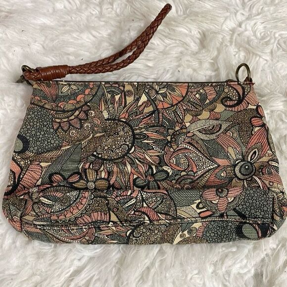SAKROOTS Floral Wristlet Purse Handbag Braided Strap 10” W x 6 1/2”L - Picture 5 of 7